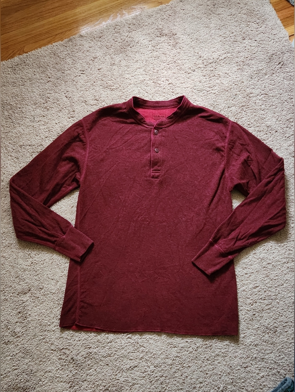LL Bean two-Layer River Drivers Shirt Traditional Fit Henley merino wool outdoor